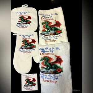 8 piece Dragon Kitchen Set with Green & Red Dragon Tumbler,Cup,and Mouse Pad